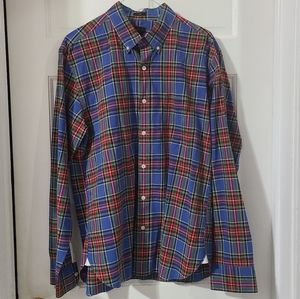 J Crew Slim Fit Blue Plaid Mens Long Sleeve Button Up Shirt Size Large